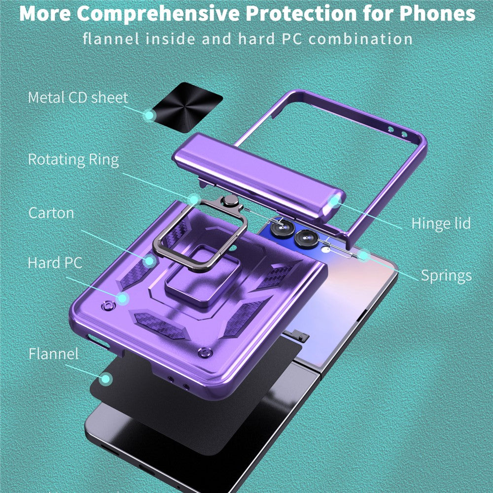 For Samsung Galaxy Z Flip7 5G Case PC + TPU Shockproof Phone Back Cover with Kickstand - Purple