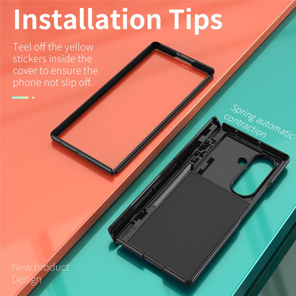 For Samsung Galaxy Z Fold7 5G Case PC + TPU Shockproof Phone Back Cover with Kickstand - Black