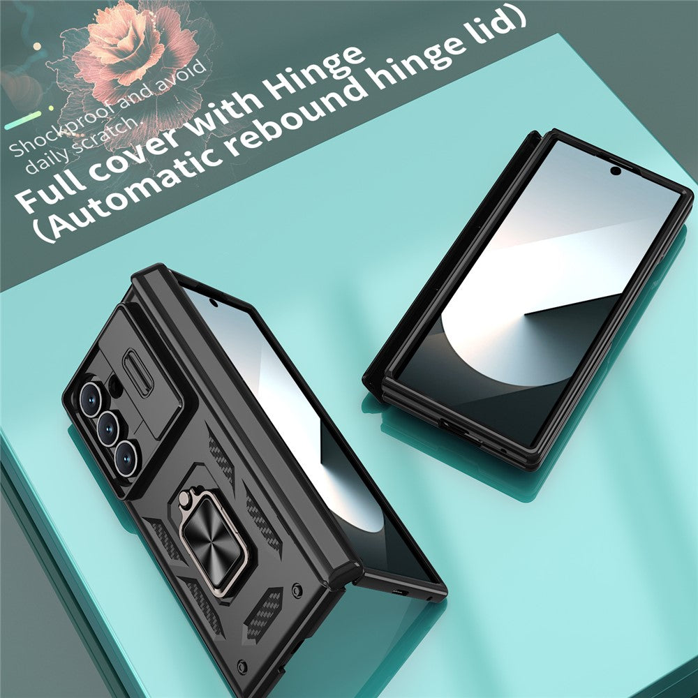 For Samsung Galaxy Z Fold7 5G Case PC + TPU Shockproof Phone Back Cover with Kickstand - Black