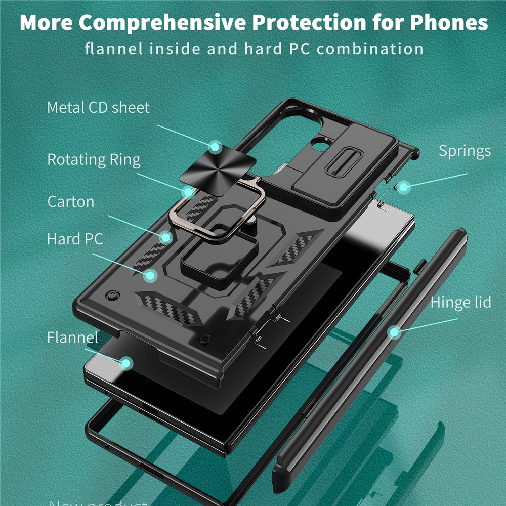 For Samsung Galaxy Z Fold7 5G Case PC + TPU Shockproof Phone Back Cover with Kickstand - Black