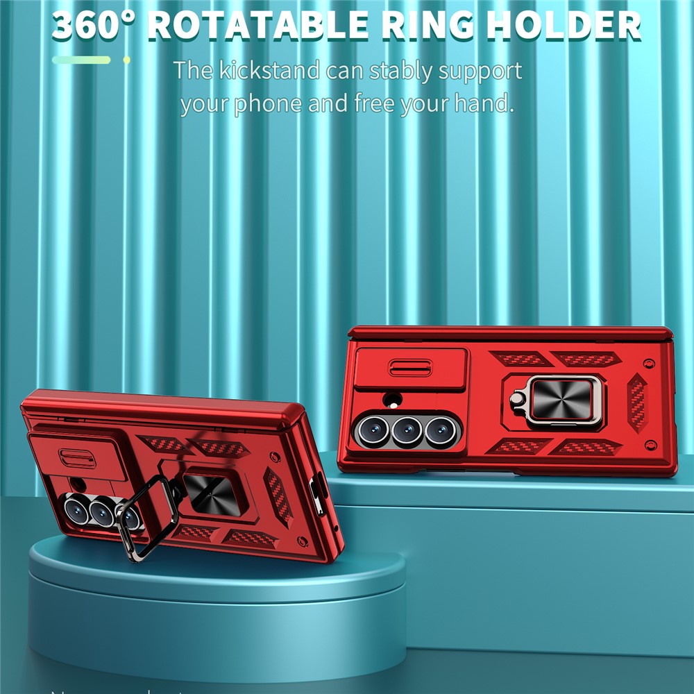 For Samsung Galaxy Z Fold7 5G Case PC + TPU Shockproof Phone Back Cover with Kickstand - Red