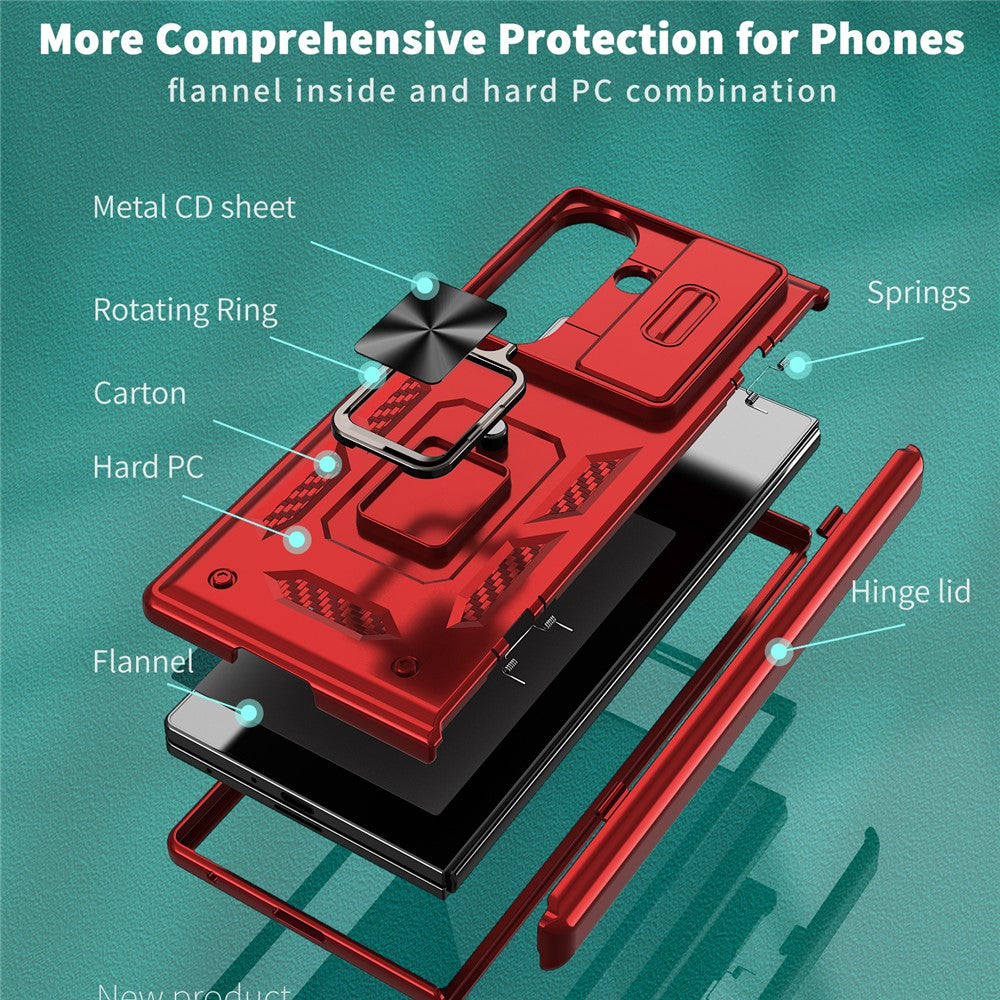 For Samsung Galaxy Z Fold7 5G Case PC + TPU Shockproof Phone Back Cover with Kickstand - Red