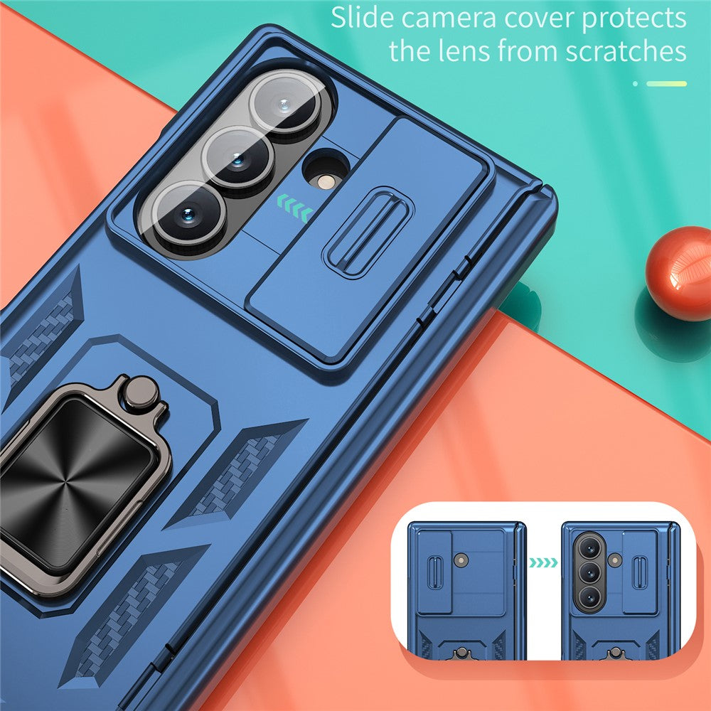 For Samsung Galaxy Z Fold7 5G Case PC + TPU Shockproof Phone Back Cover with Kickstand - Navy Blue