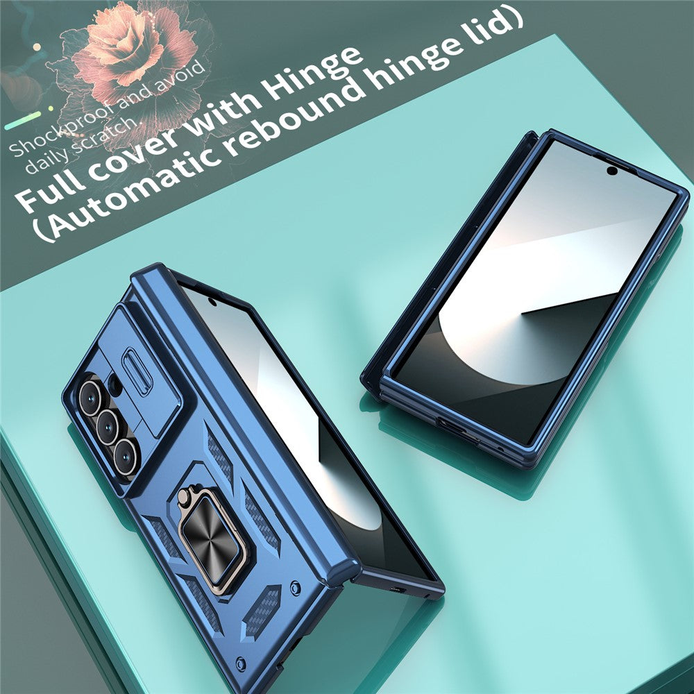 For Samsung Galaxy Z Fold7 5G Case PC + TPU Shockproof Phone Back Cover with Kickstand - Navy Blue