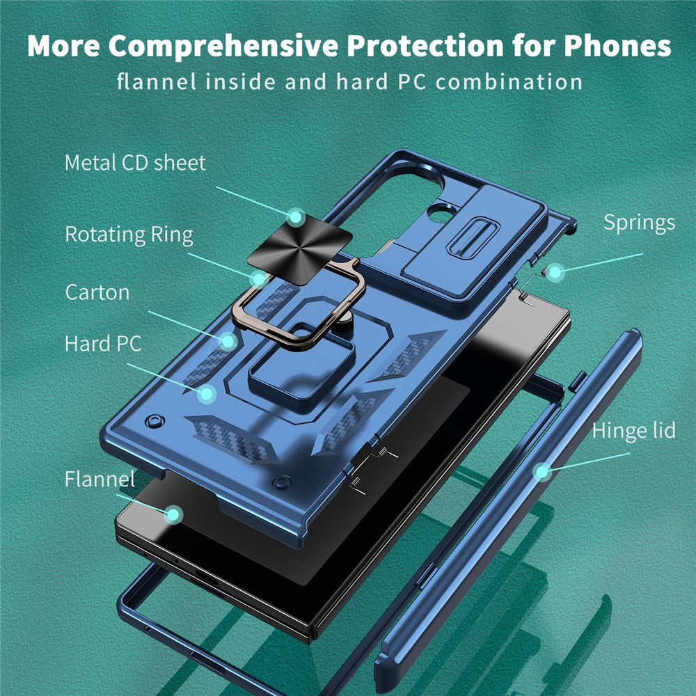 For Samsung Galaxy Z Fold7 5G Case PC + TPU Shockproof Phone Back Cover with Kickstand - Navy Blue