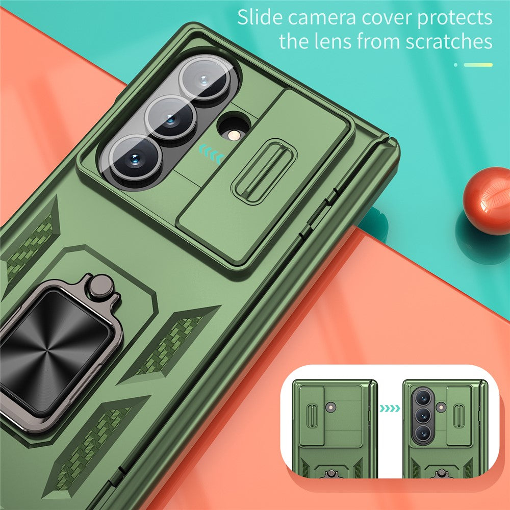 For Samsung Galaxy Z Fold7 5G Case PC + TPU Shockproof Phone Back Cover with Kickstand - Olive Green