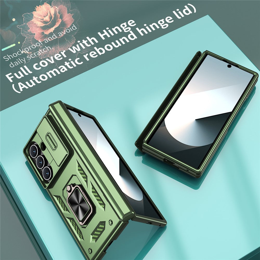 For Samsung Galaxy Z Fold7 5G Case PC + TPU Shockproof Phone Back Cover with Kickstand - Olive Green