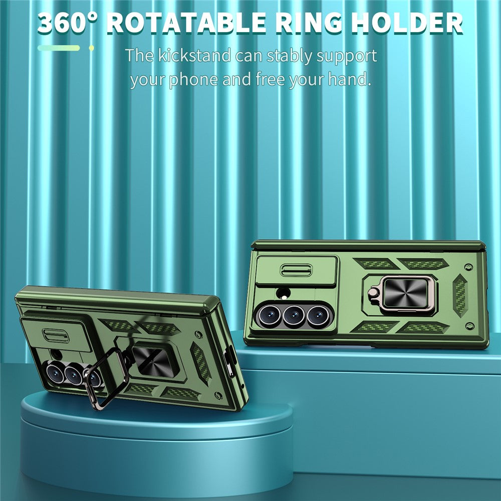 For Samsung Galaxy Z Fold7 5G Case PC + TPU Shockproof Phone Back Cover with Kickstand - Olive Green