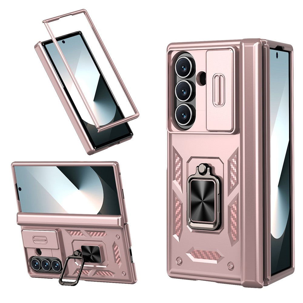For Samsung Galaxy Z Fold7 5G Case PC + TPU Shockproof Phone Back Cover with Kickstand - Rose Gold