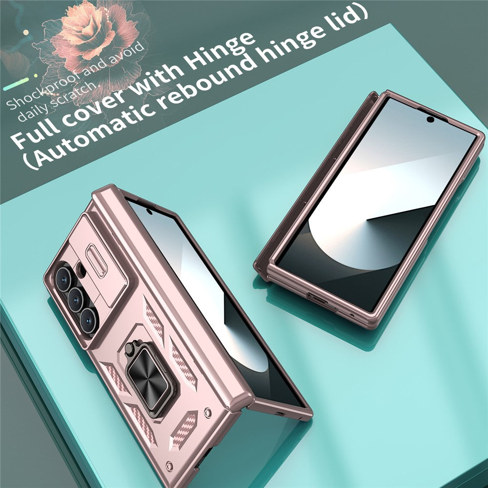 For Samsung Galaxy Z Fold7 5G Case PC + TPU Shockproof Phone Back Cover with Kickstand - Rose Gold