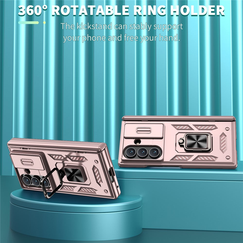 For Samsung Galaxy Z Fold7 5G Case PC + TPU Shockproof Phone Back Cover with Kickstand - Rose Gold