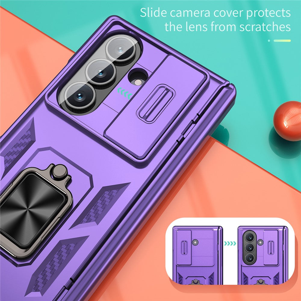 For Samsung Galaxy Z Fold7 5G Case PC + TPU Shockproof Phone Back Cover with Kickstand - Purple