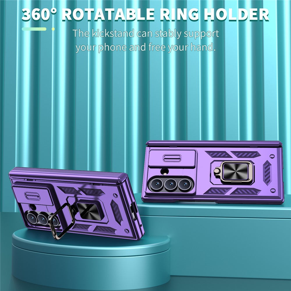 For Samsung Galaxy Z Fold7 5G Case PC + TPU Shockproof Phone Back Cover with Kickstand - Purple