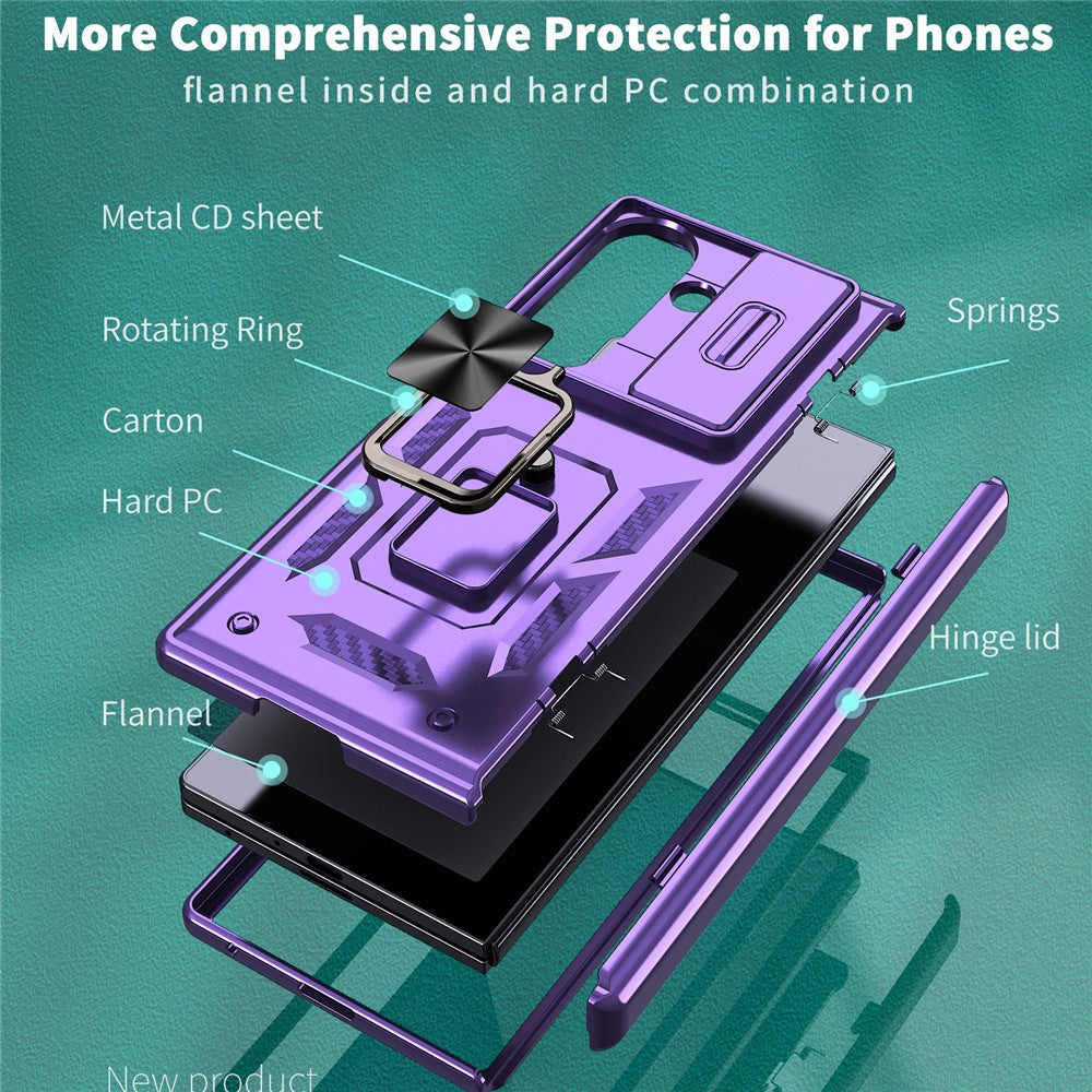 For Samsung Galaxy Z Fold7 5G Case PC + TPU Shockproof Phone Back Cover with Kickstand - Purple