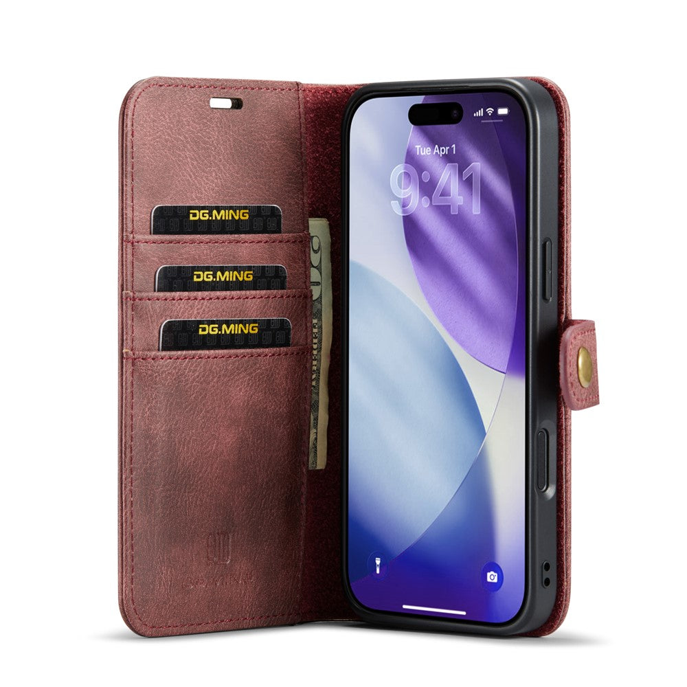 DG.MING for iPhone 17 Pro Max Case Detachable Split Leather Phone Cover - Red