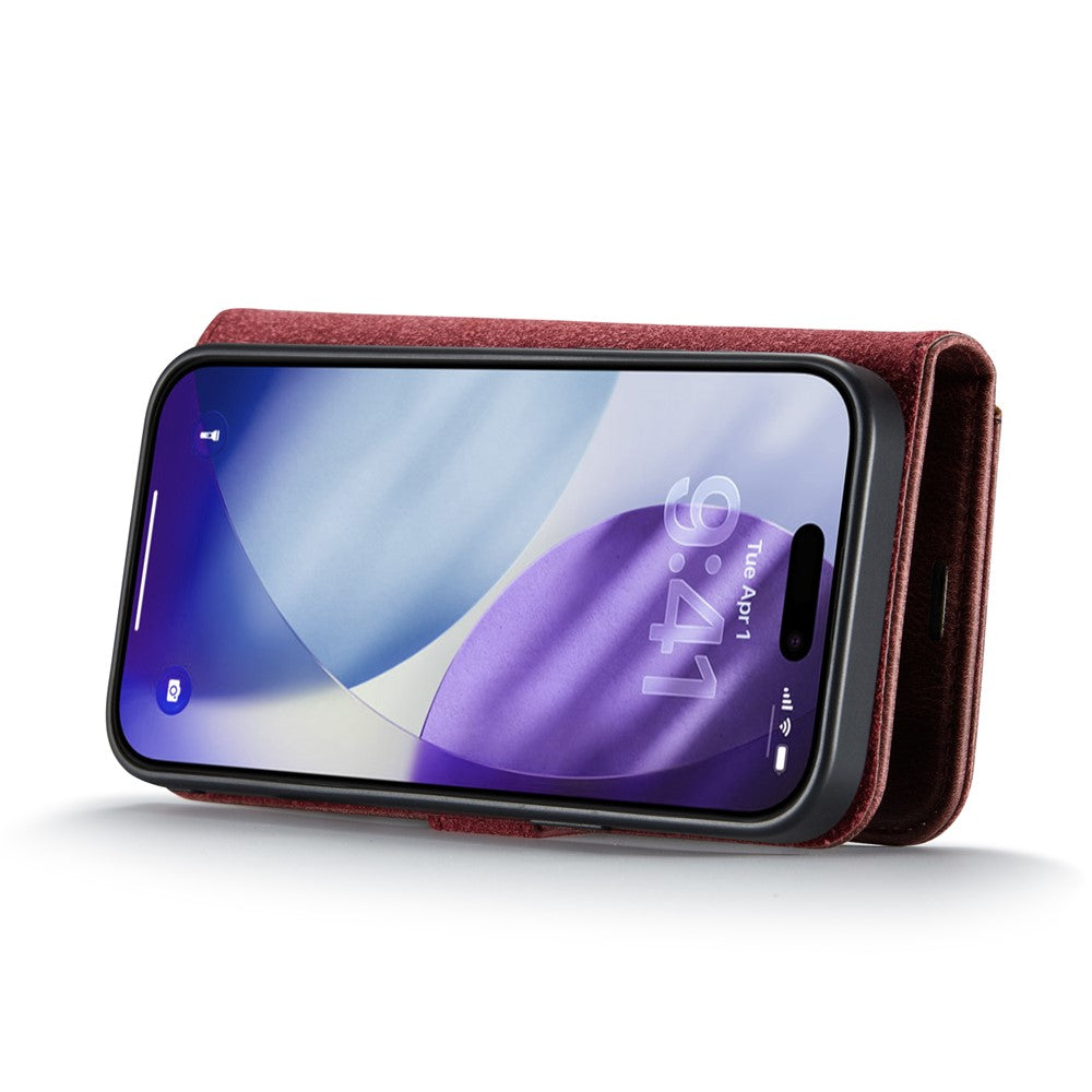 DG.MING for iPhone 17 Pro Max Case Detachable Split Leather Phone Cover - Red