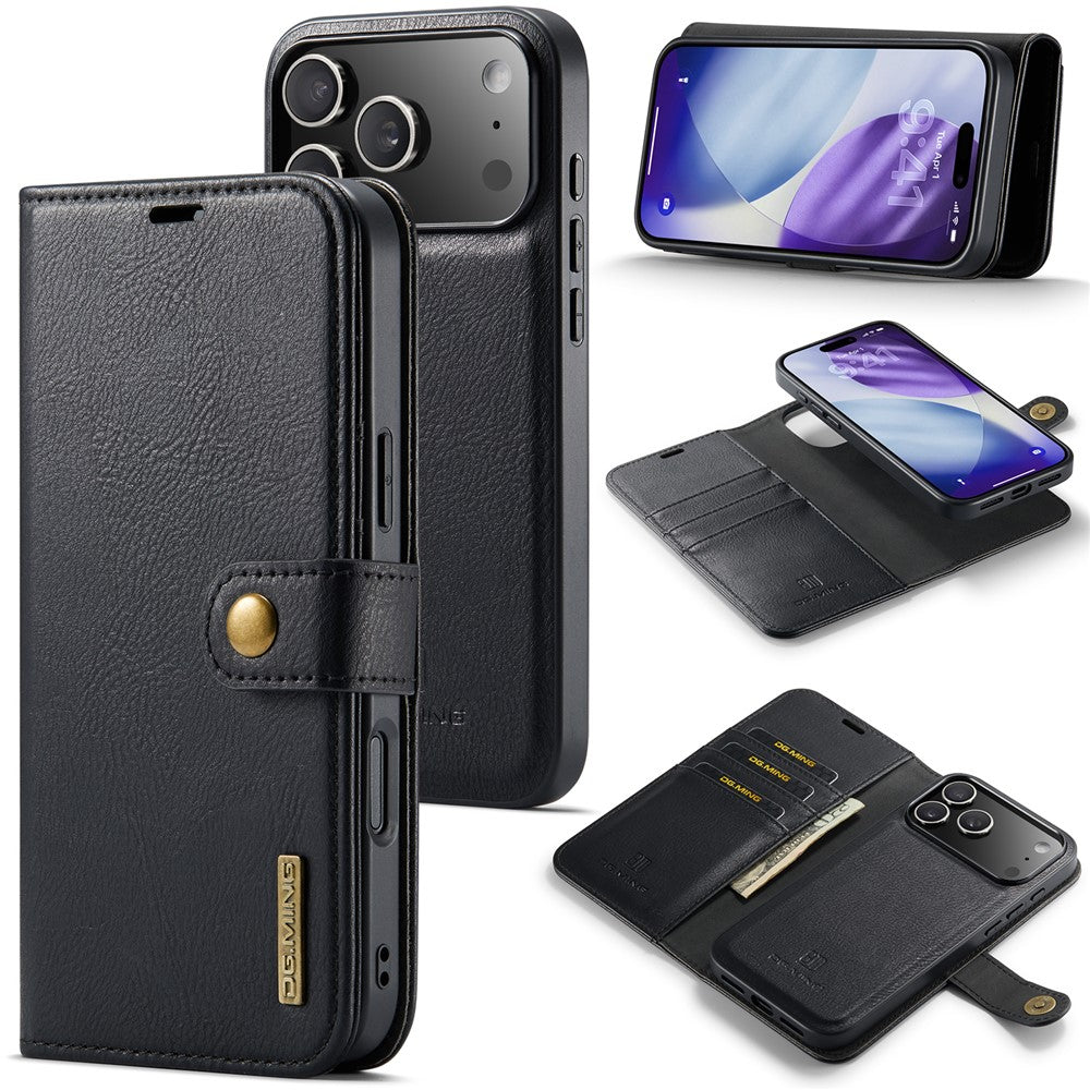 DG.MING for iPhone 17 Pro Max Case Detachable Split Leather Phone Cover - Black