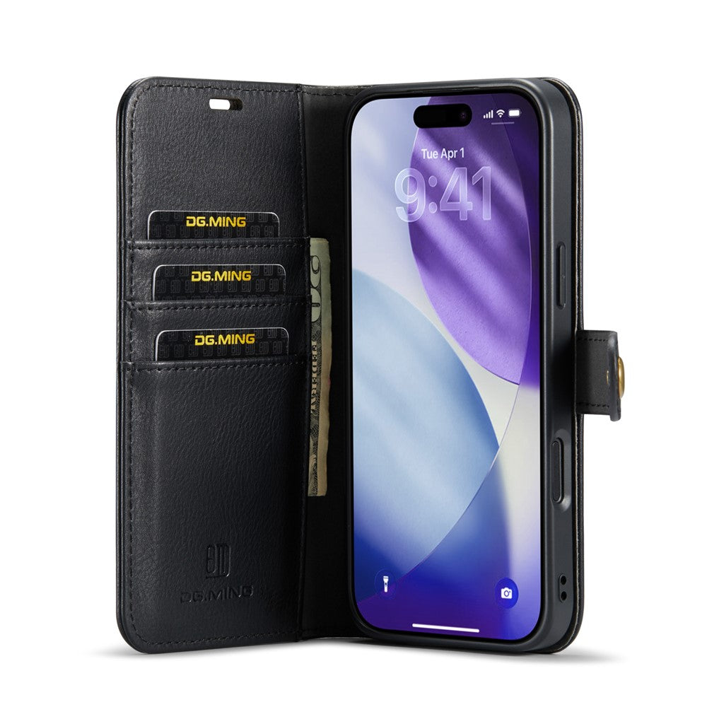 DG.MING for iPhone 17 Pro Max Case Detachable Split Leather Phone Cover - Black
