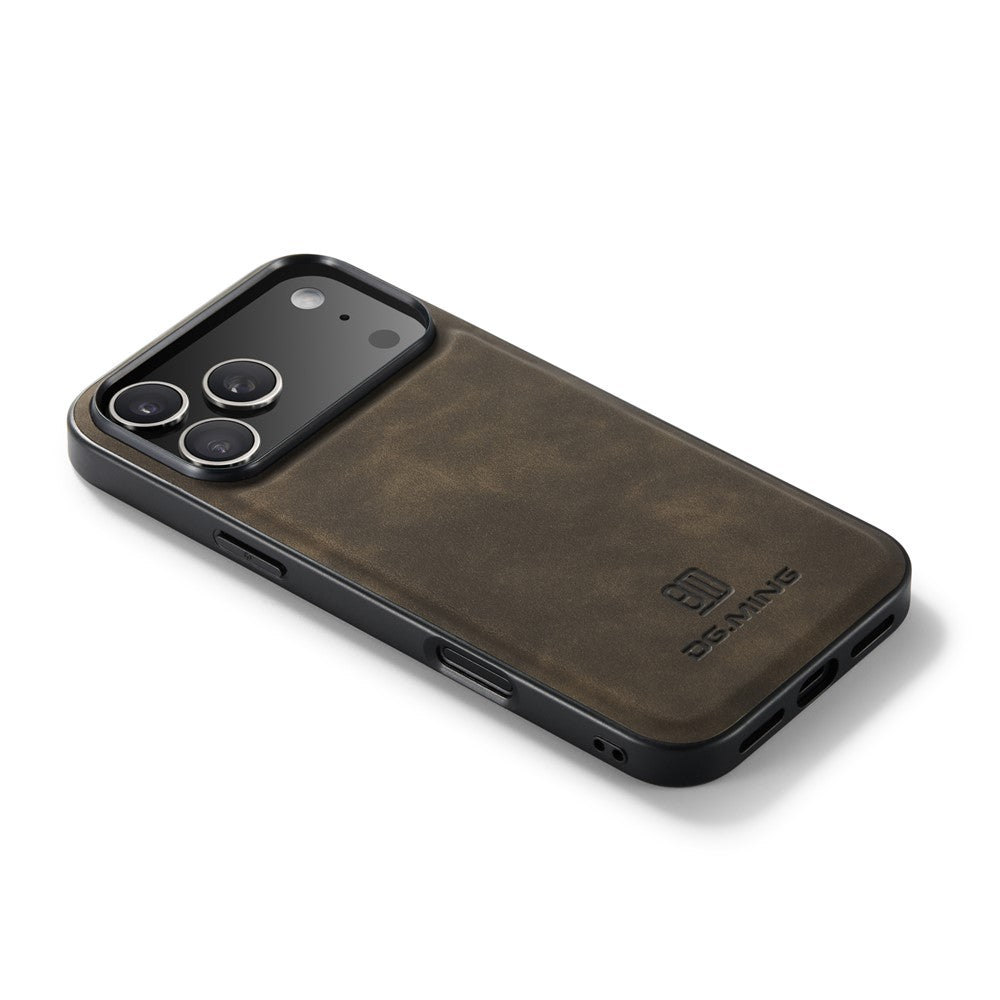 DG.MING For iPhone 17 Pro Max Case PU Leather Covered PC + TPU Hybrid Phone Shell - Coffee