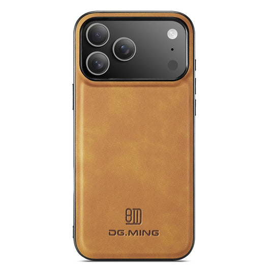 DG.MING For iPhone 17 Pro Max Case PU Leather Covered PC + TPU Hybrid Phone Shell - Brown