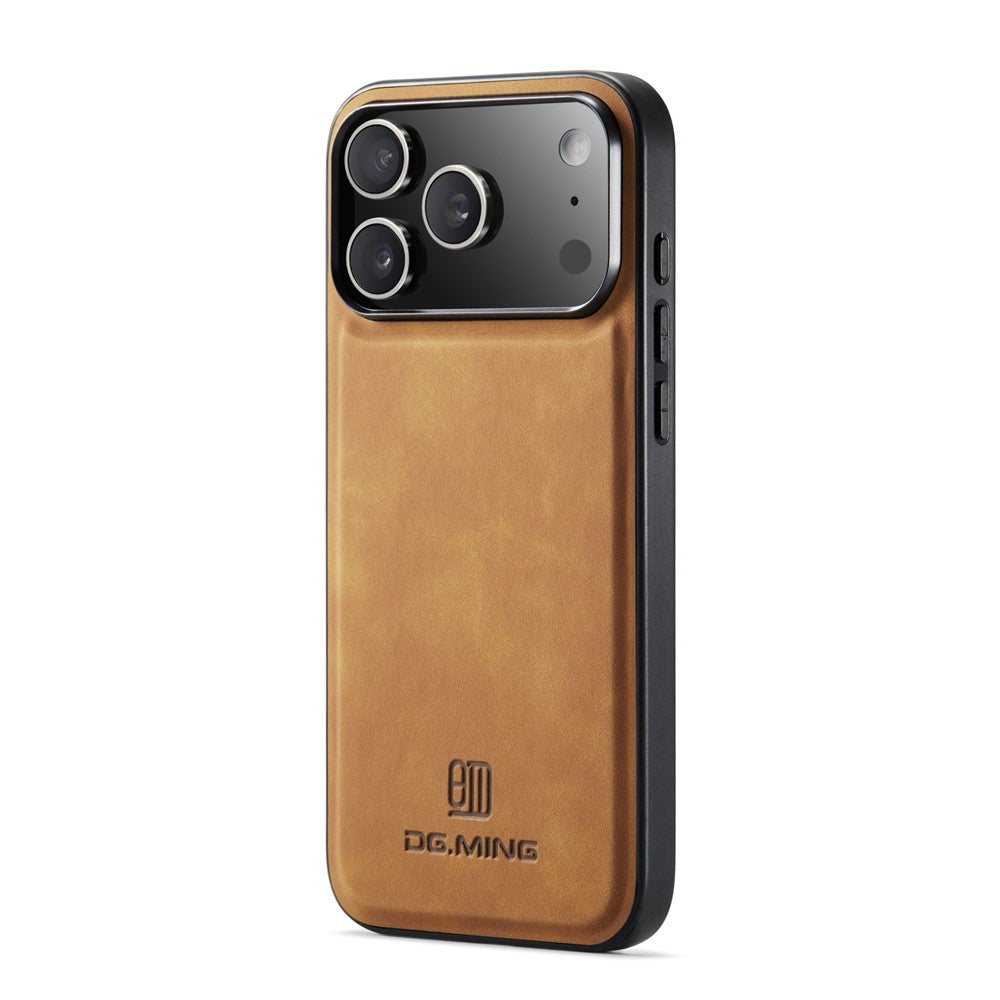 DG.MING For iPhone 17 Pro Max Case PU Leather Covered PC + TPU Hybrid Phone Shell - Brown