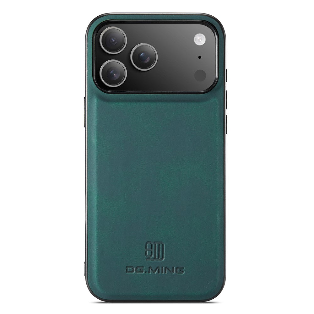 DG.MING For iPhone 17 Pro Max Case PU Leather Covered PC + TPU Hybrid Phone Shell - Green