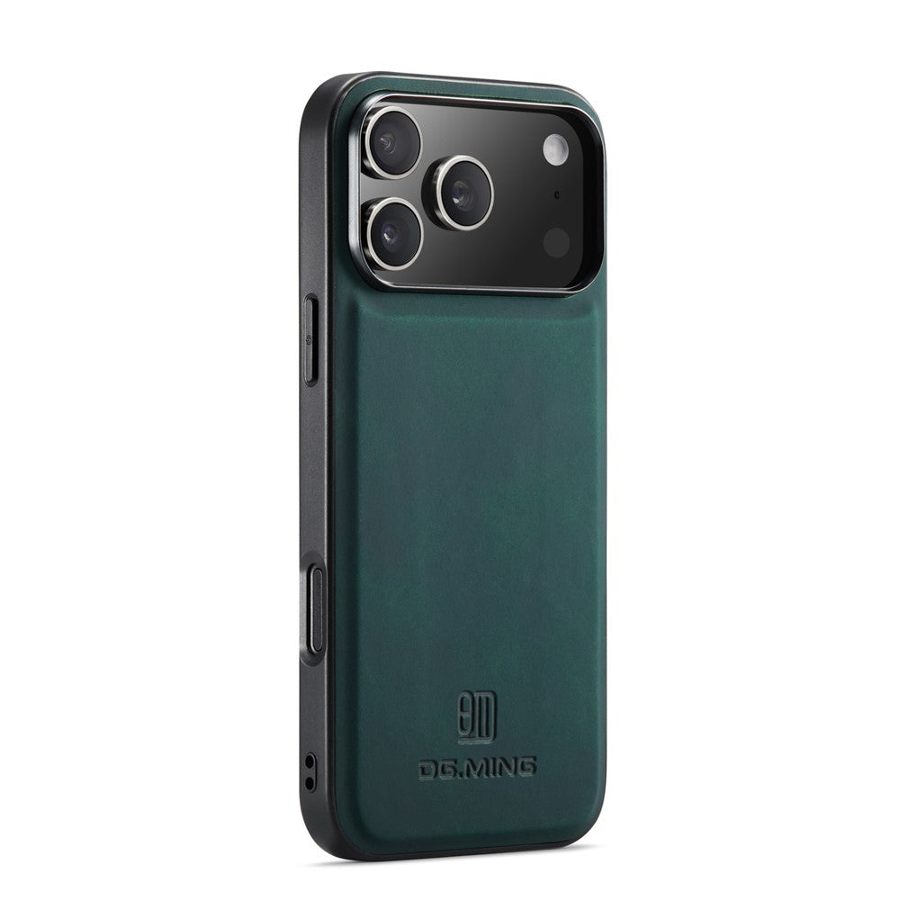 DG.MING For iPhone 17 Pro Max Case PU Leather Covered PC + TPU Hybrid Phone Shell - Green
