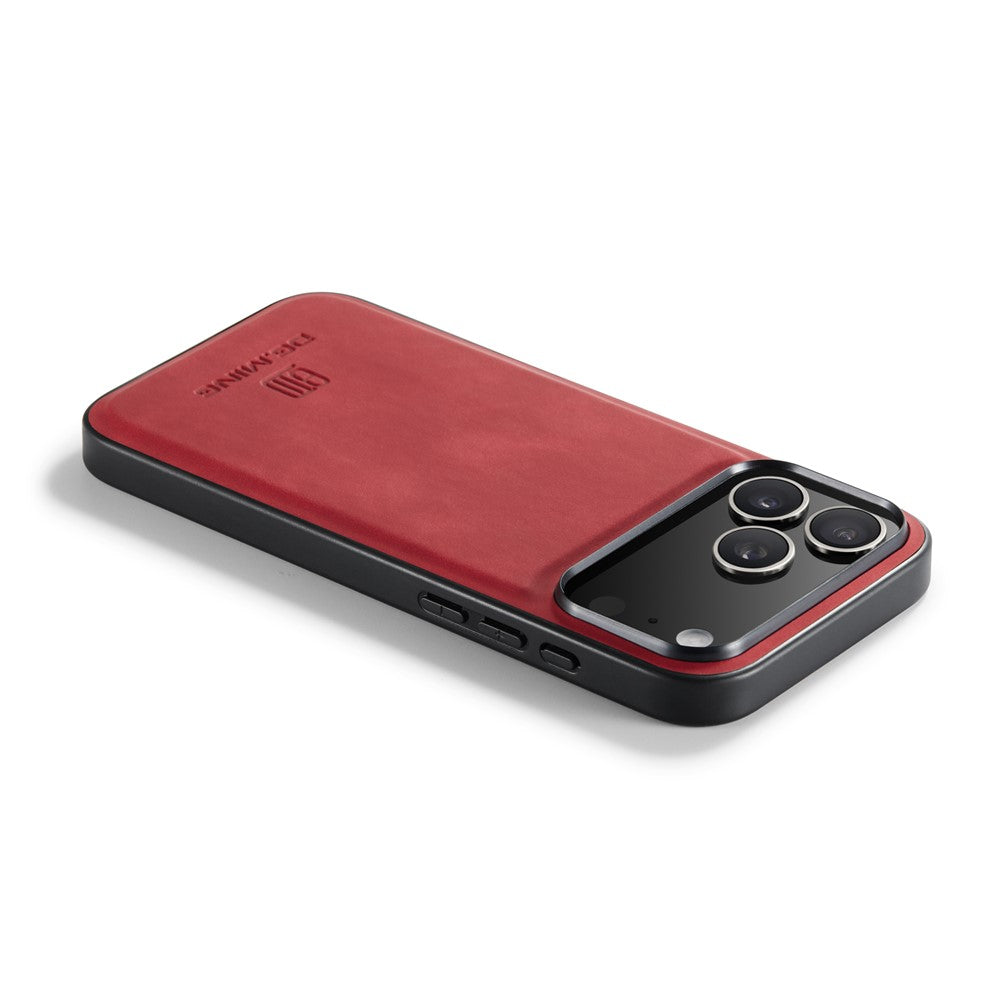 DG.MING For iPhone 17 Pro Max Case PU Leather Covered PC + TPU Hybrid Phone Shell - Red