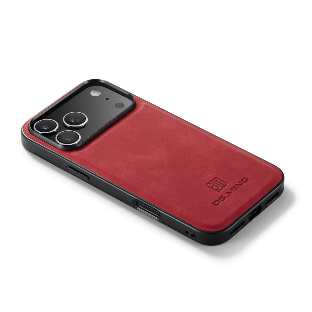 DG.MING For iPhone 17 Pro Max Case PU Leather Covered PC + TPU Hybrid Phone Shell - Red