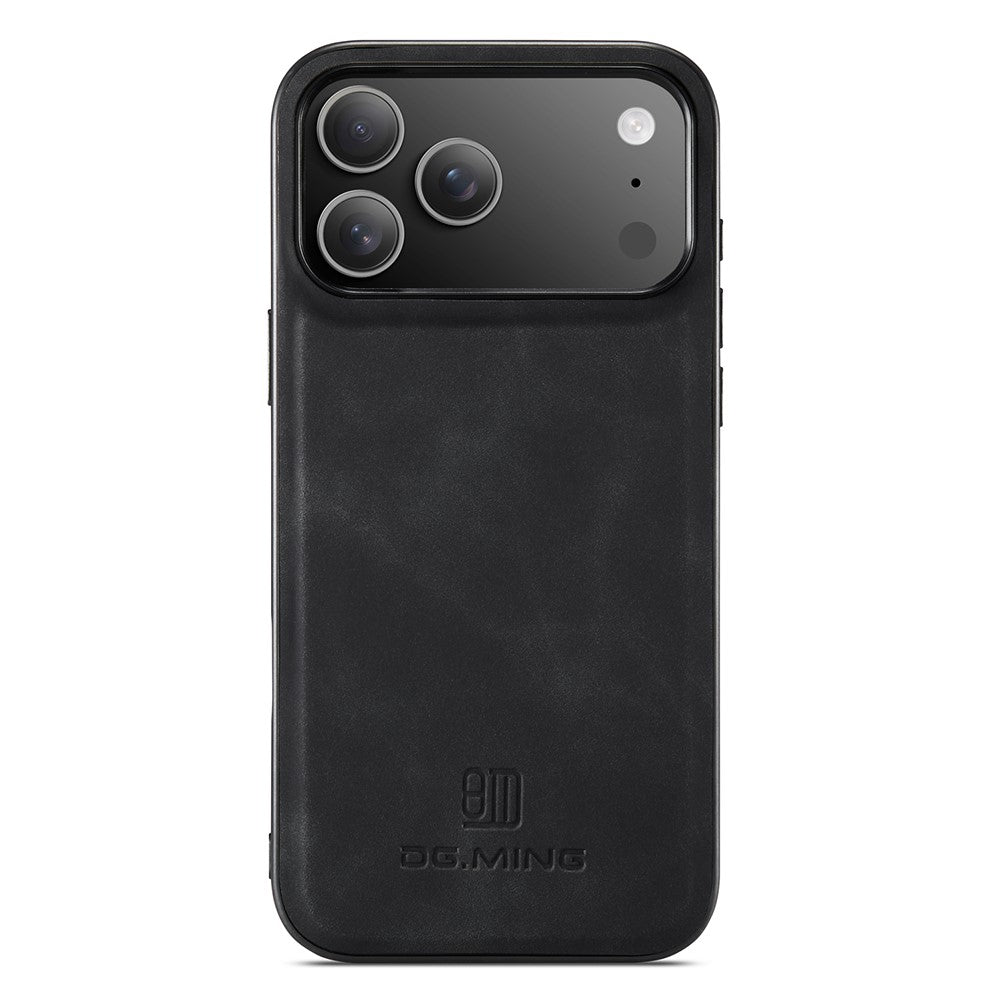 DG.MING For iPhone 17 Pro Max Case PU Leather Covered PC + TPU Hybrid Phone Shell - Black