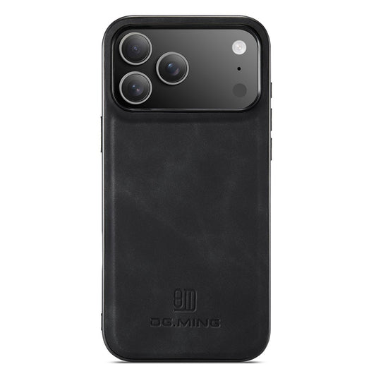 DG.MING For iPhone 17 Pro Max Case PU Leather Covered PC + TPU Hybrid Phone Shell - Black