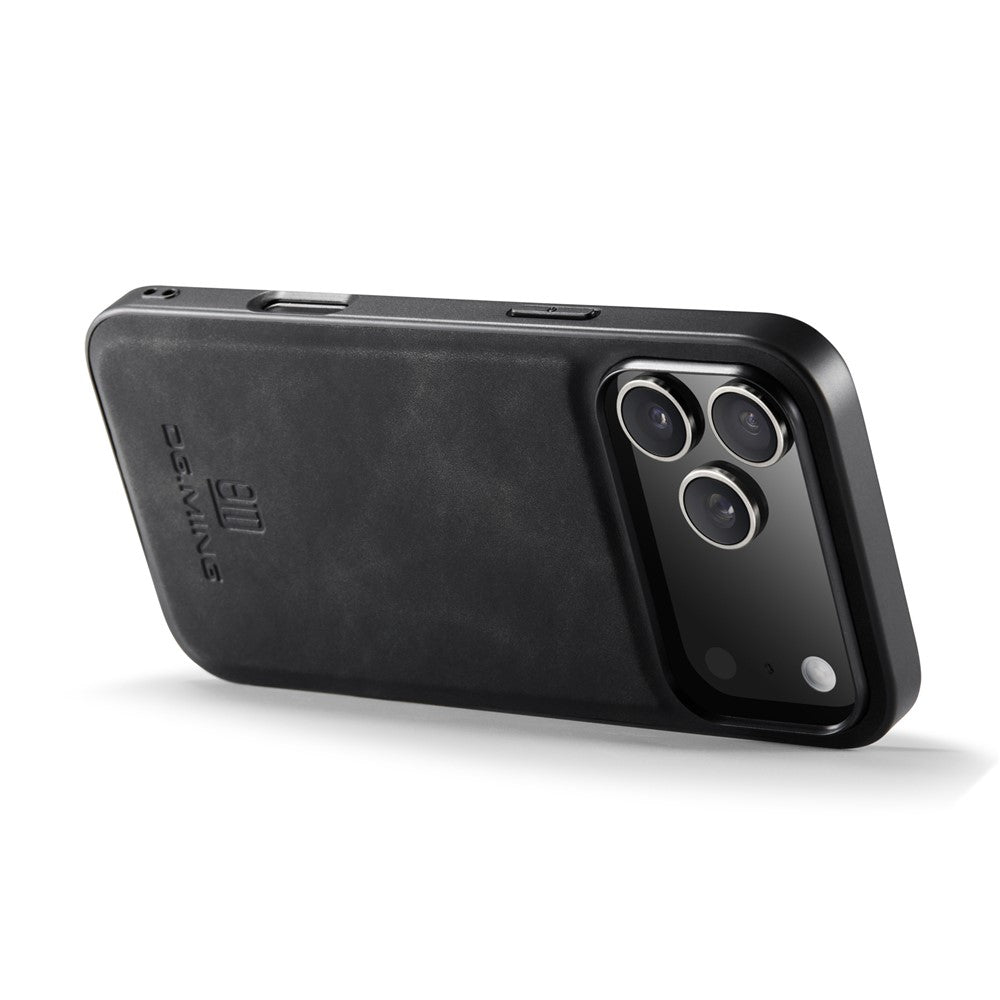 DG.MING For iPhone 17 Pro Max Case PU Leather Covered PC + TPU Hybrid Phone Shell - Black