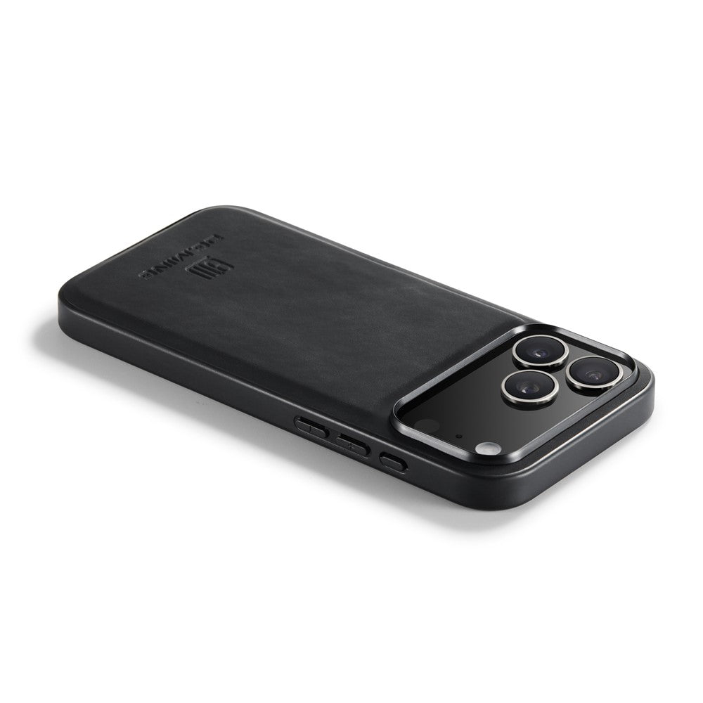DG.MING For iPhone 17 Pro Max Case PU Leather Covered PC + TPU Hybrid Phone Shell - Black