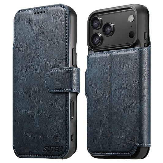 SUTENI Q-05 For iPhone 17 Pro Max Wallet Case 2 in 1 Detachable Leather Flip Phone Cover with Stand - Blue