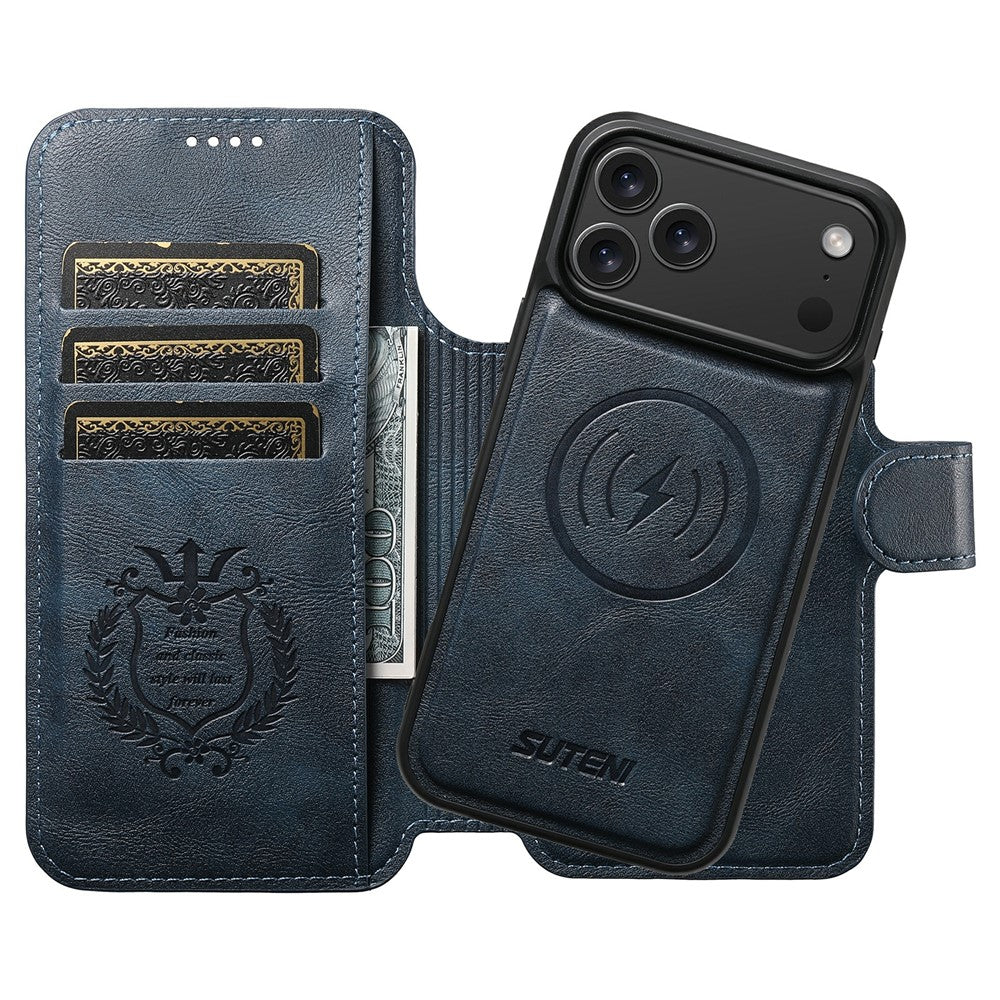 SUTENI Q-05 For iPhone 17 Pro Max Wallet Case 2 in 1 Detachable Leather Flip Phone Cover with Stand - Blue