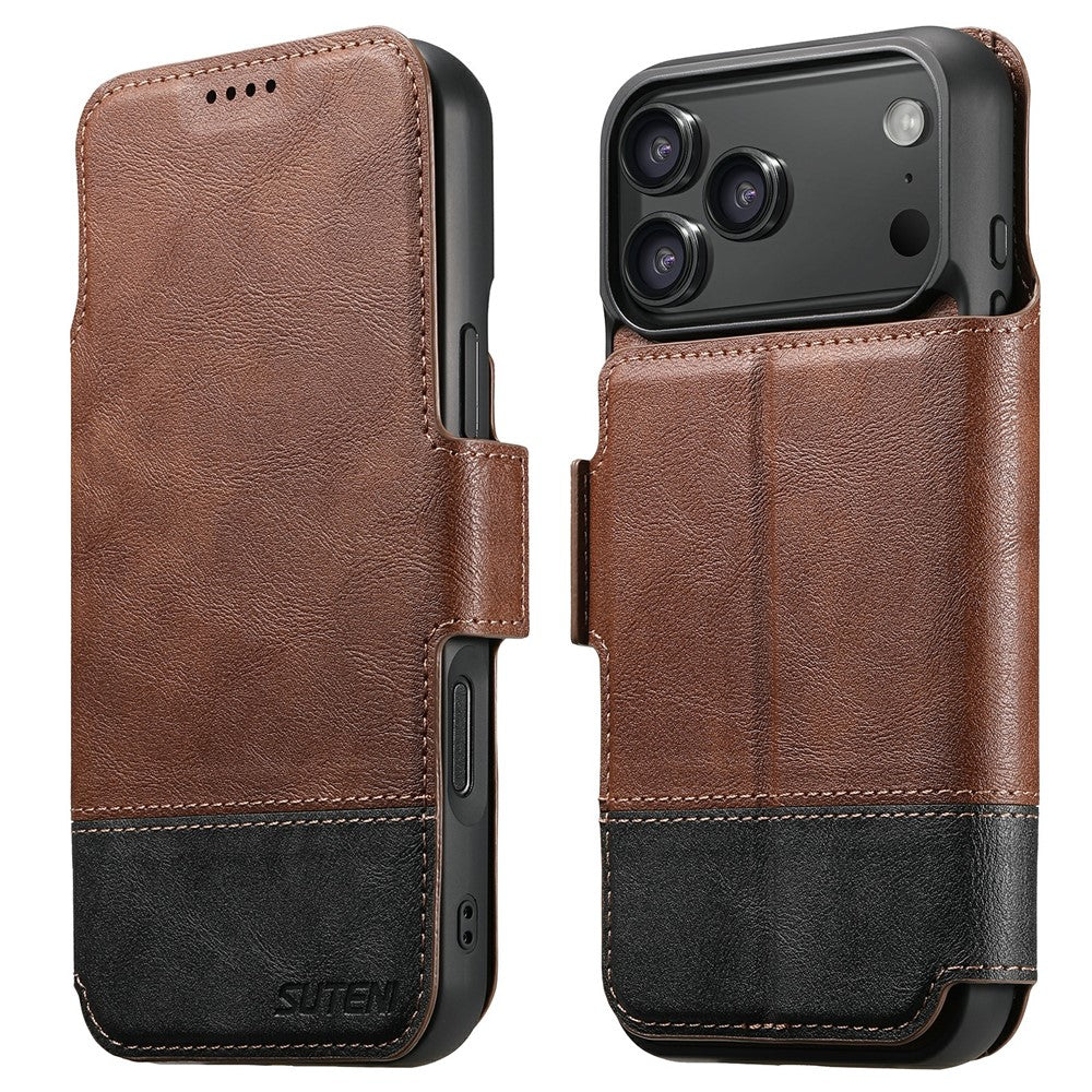 SUTENI Q-06 For iPhone 17 Pro Max Case Color Splicing Magnetic Detachable Leather Phone Cover - Brown