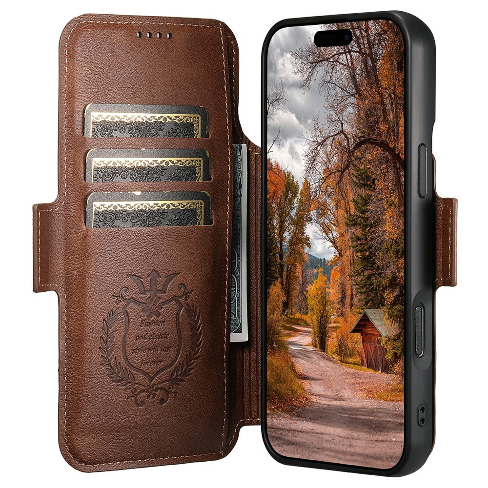 SUTENI Q-06 For iPhone 17 Pro Max Case Color Splicing Magnetic Detachable Leather Phone Cover - Brown