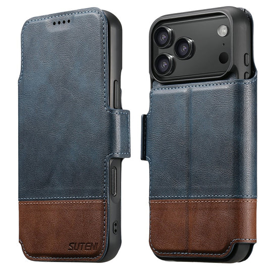 SUTENI Q-06 For iPhone 17 Pro Max Case Color Splicing Magnetic Detachable Leather Phone Cover - Blue