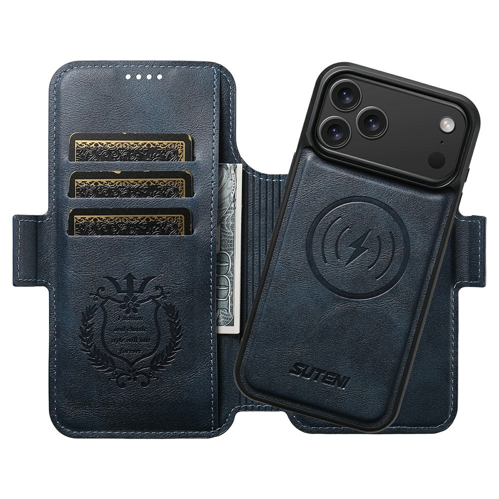 SUTENI Q-06 For iPhone 17 Pro Max Case Color Splicing Magnetic Detachable Leather Phone Cover - Blue