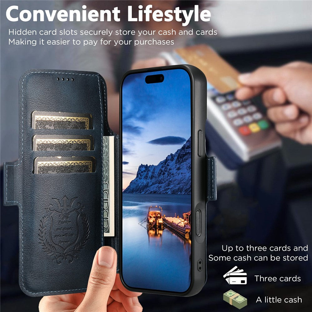 SUTENI Q-07 For iPhone 17 Pro Max Case Magnetic Color Splicing Cowhide Texture Leather Cover - Blue
