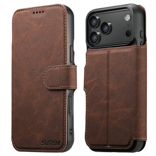 SUTENI Q-05 For iPhone 17 Pro Max Case Detachable Wallet Stand Litchi Texture Leather Flip Phone Cover - Brown