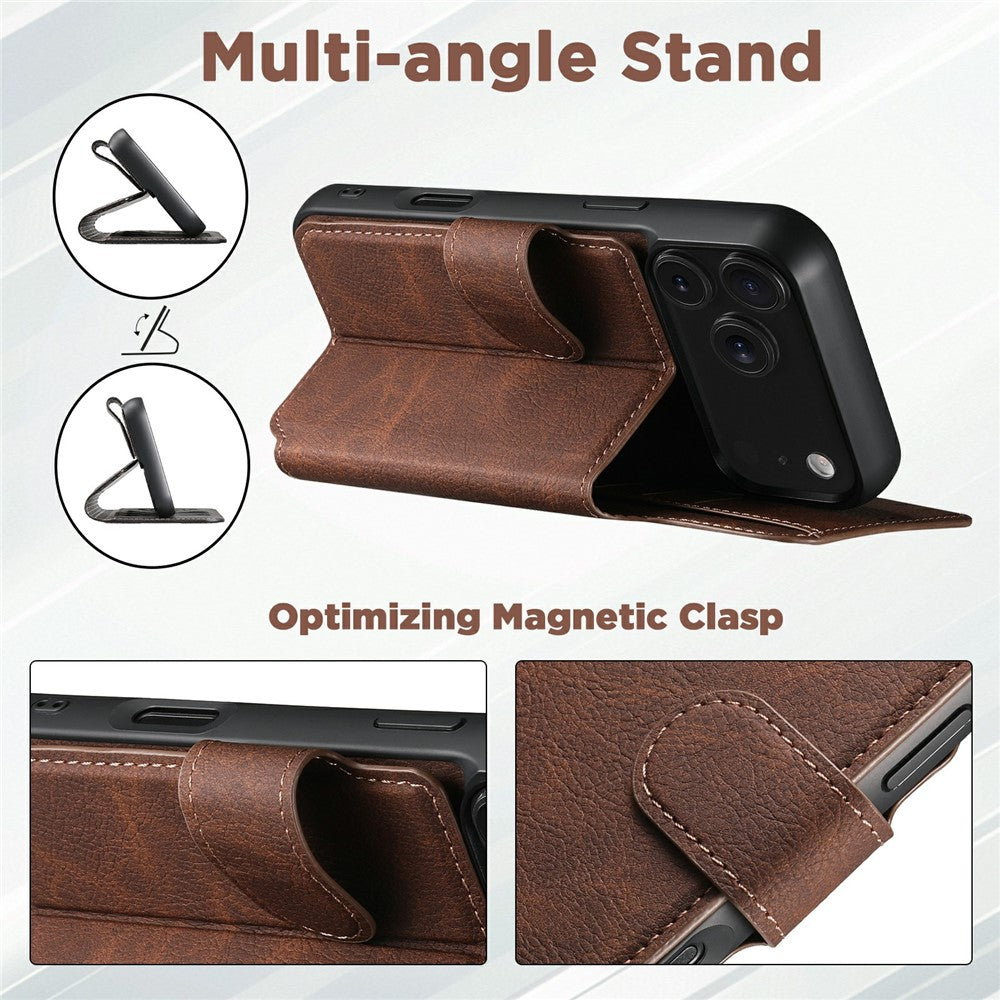 SUTENI Q-05 For iPhone 17 Pro Max Case Detachable Wallet Stand Litchi Texture Leather Flip Phone Cover - Brown