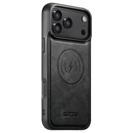 SUTENI G5 For iPhone 17 Pro Max Case Compatible with MagSafe Cowhide Texture Leather Back Cover - Black