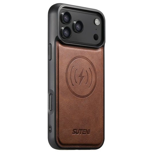 SUTENI G5 For iPhone 17 Pro Max Case Compatible with MagSafe Cowhide Texture Leather Back Cover - Brown