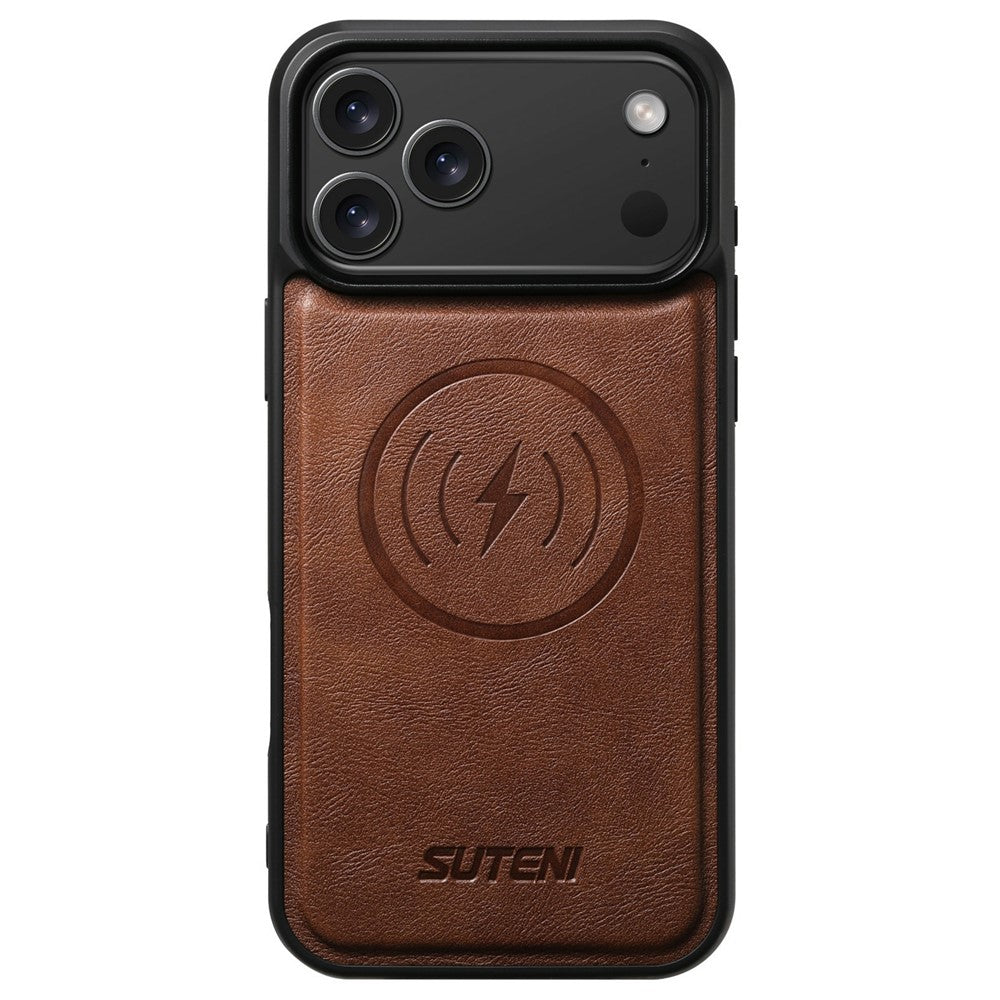 SUTENI G5 For iPhone 17 Pro Max Case Compatible with MagSafe Cowhide Texture Leather Back Cover - Brown