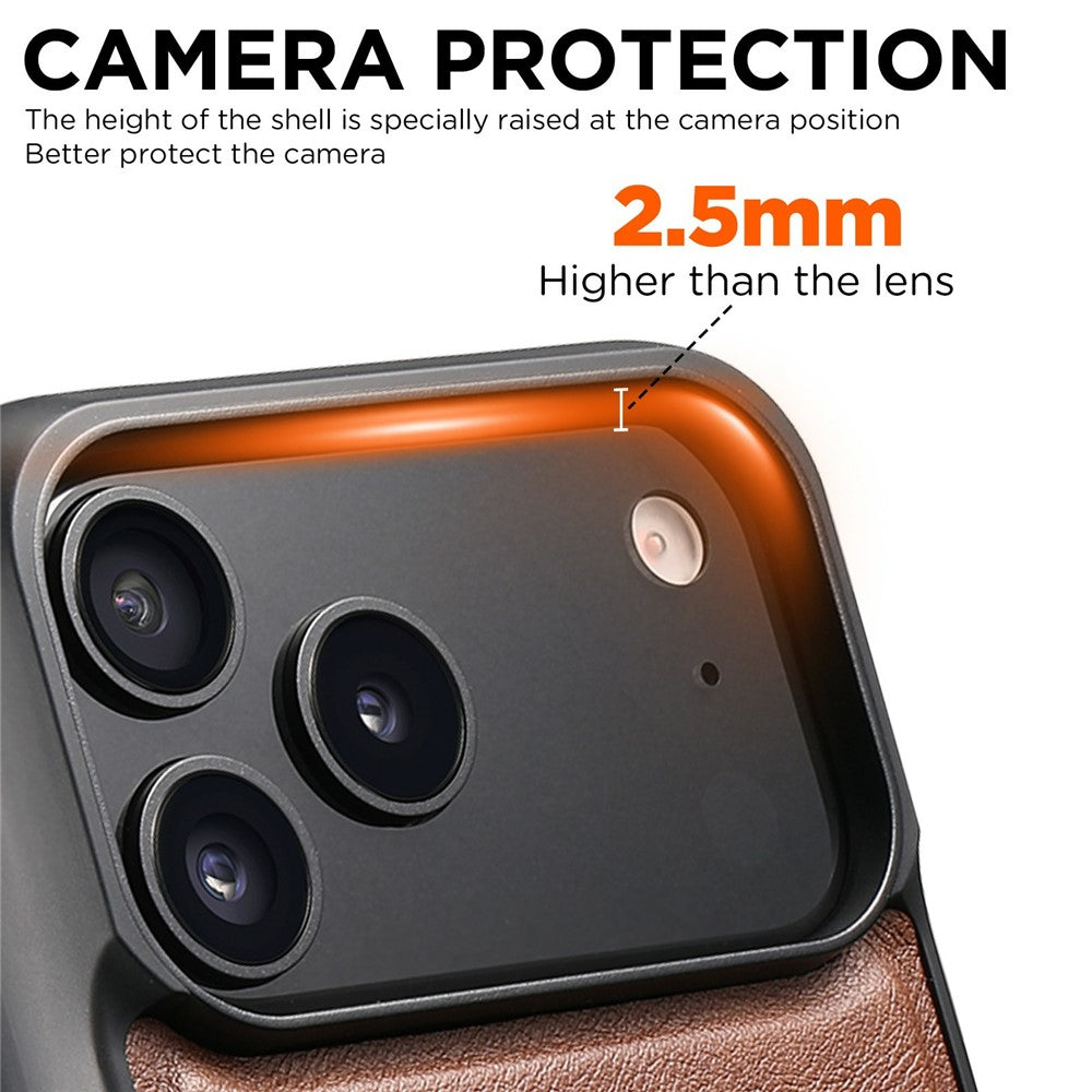 SUTENI G5 For iPhone 17 Pro Max Case Compatible with MagSafe Cowhide Texture Leather Back Cover - Brown