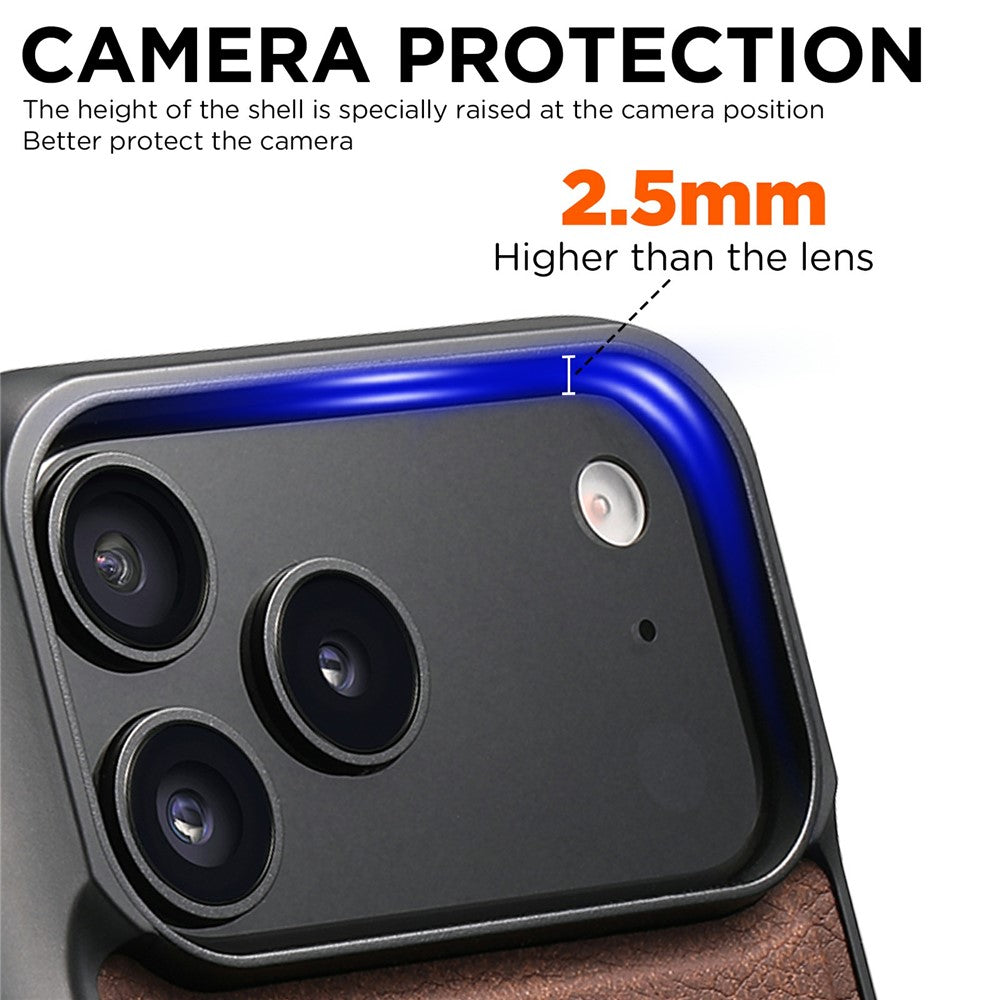 SUTENI G5 For iPhone 17 Pro Max Case Compatible with MagSafe Litchi Texture Leather Back Cover - Brown