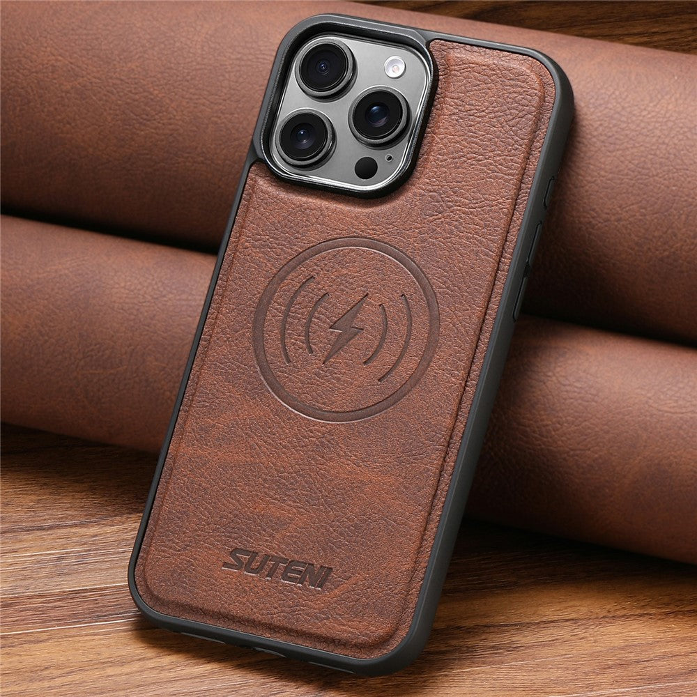 SUTENI G5 For iPhone 17 Pro Max Case Compatible with MagSafe Litchi Texture Leather Back Cover - Brown