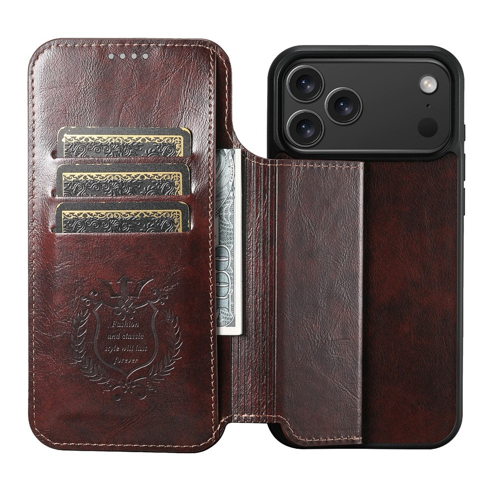 SUTENI J05 For iPhone 17 Pro Max Case Compatible with MagSafe Textured PU Leather Flip Phone Cover - Brown