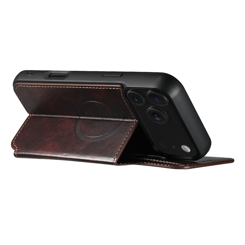 SUTENI J05 For iPhone 17 Pro Max Case Compatible with MagSafe Textured PU Leather Flip Phone Cover - Brown